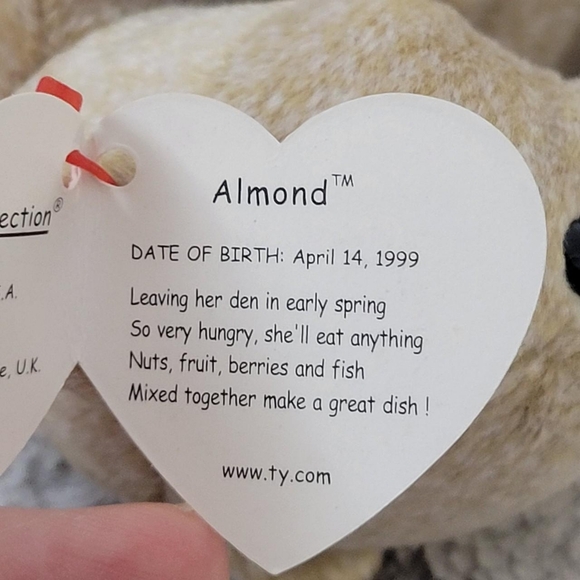 Retired Vintage 90s Ty Beanie Baby Almond The Bear - Picture 6 of 7